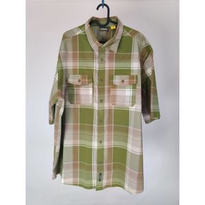 (V) Cabelas Shirt Mens 2XL Green SAFARI Coolmax Button Up Outdoor Camp